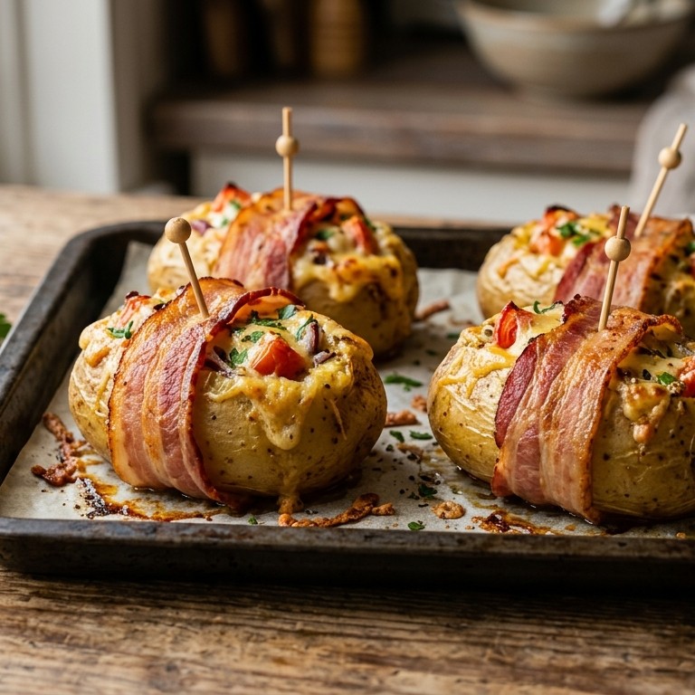 Aardappel gevuld met kaas, tomaat en mager spek recept