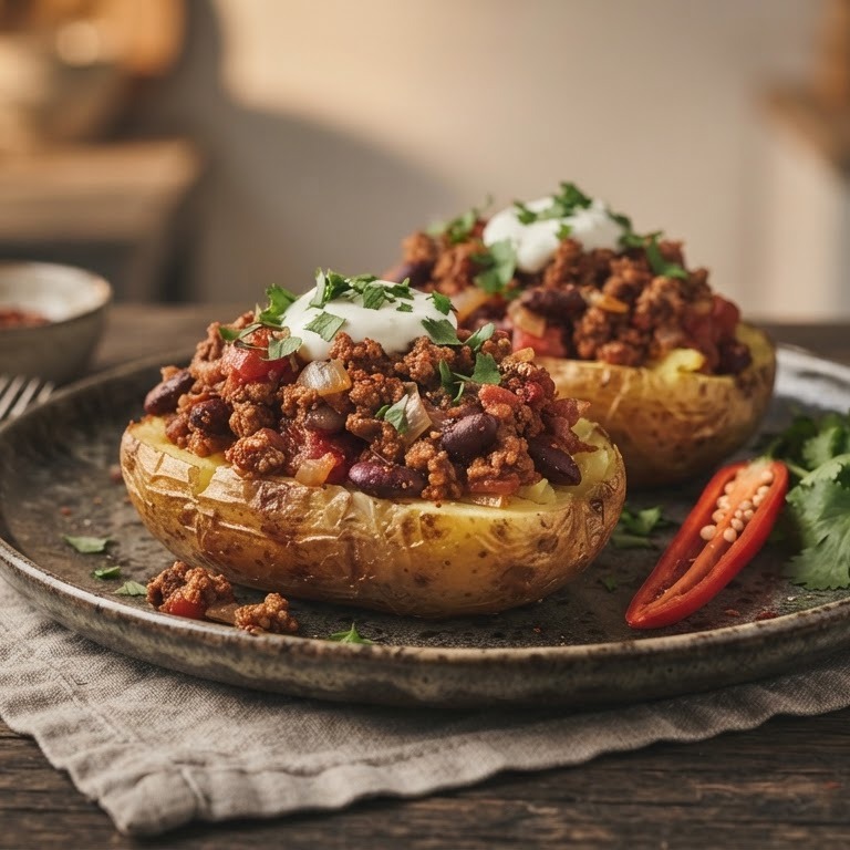 Aardappel gevuld met pittige rundergehakt recept
