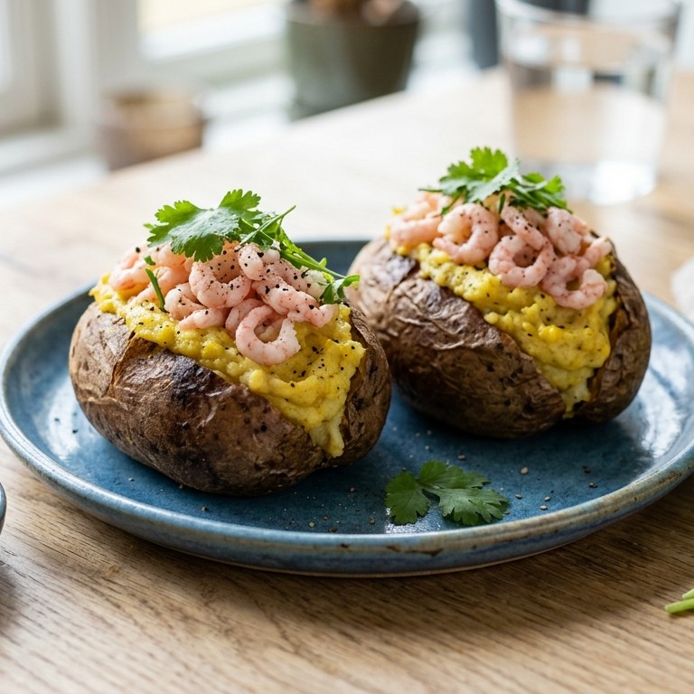 Aardappel gevuld met verse garnalen recept