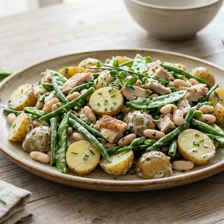 Aardappel-kipsalade met bonen recept
