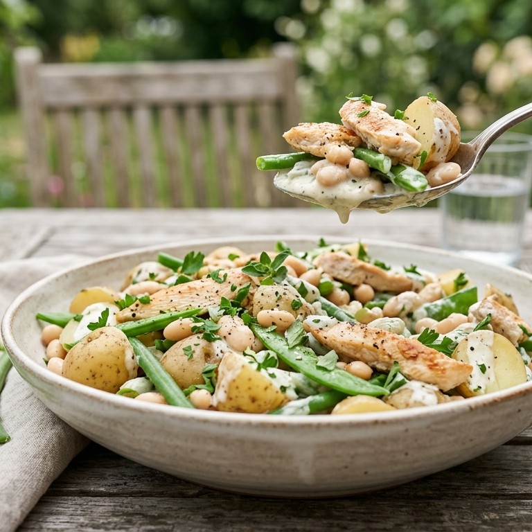 Aardappel-kipsalade met bonen recept