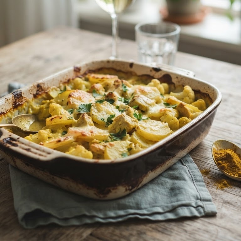 Aardappel-ovenschotel met kip-kerrie recept