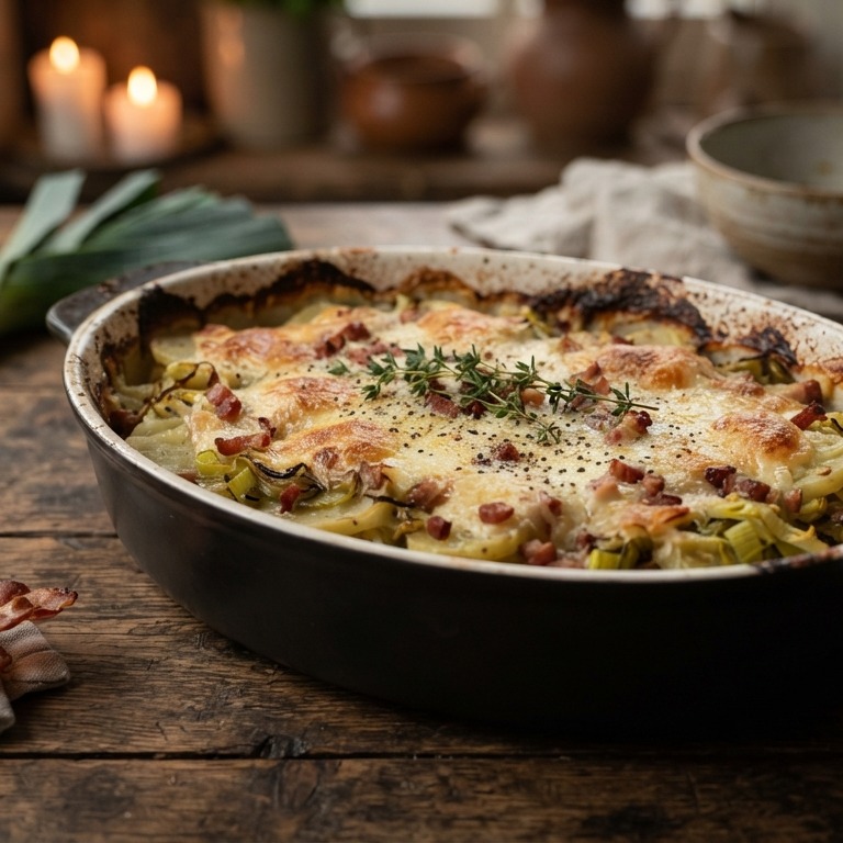 Aardappel preischotel met spekjes recept