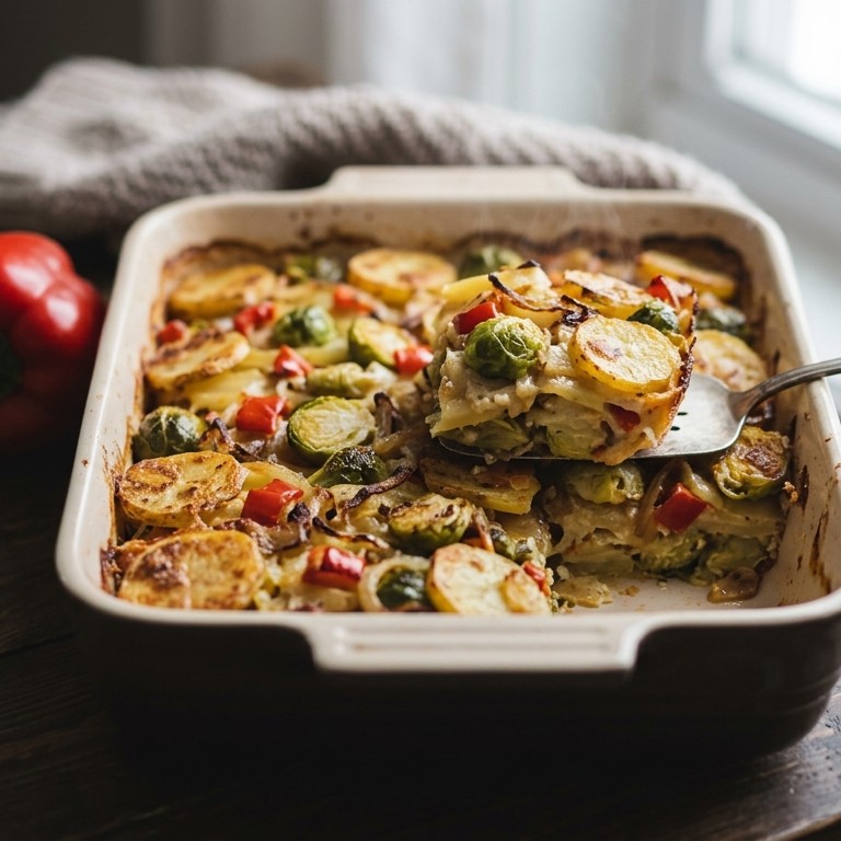 Aardappel-spruitjesschotel recept
