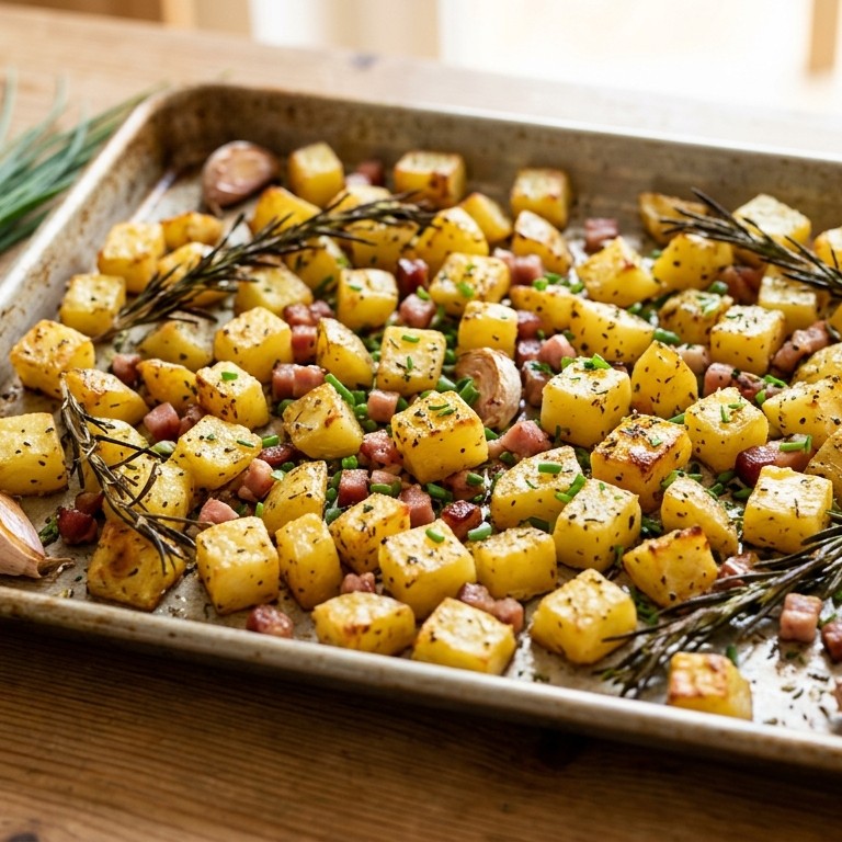 Aardappelblokjes met takjes rozemarijn uit de oven recept