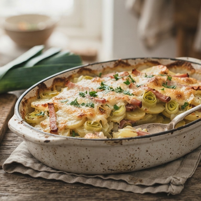 Aardappelen met ham en prei recept
