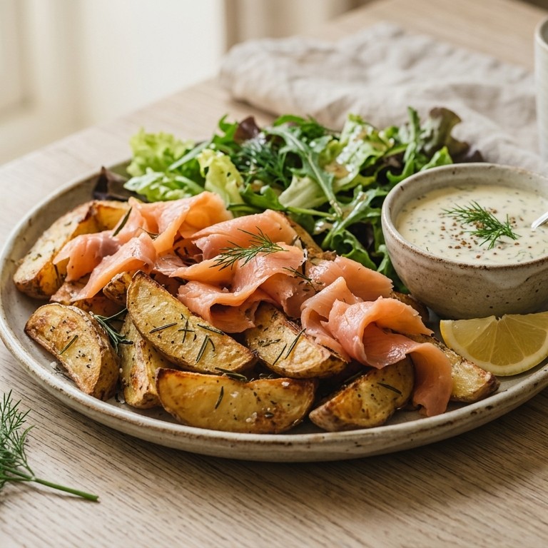Aardappelen uit de oven met zalm en mosterdsaus recept