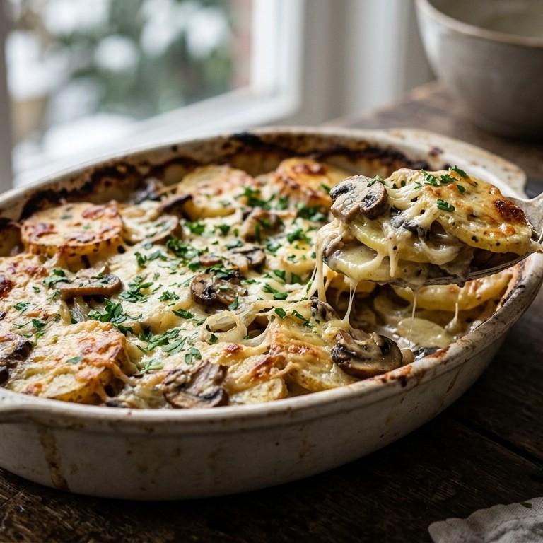 Aardappelgratin met champignons recept