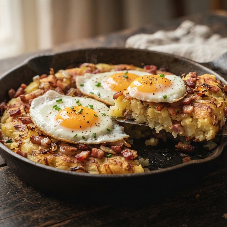 Aardappelkoek met uien, spek en eieren recept