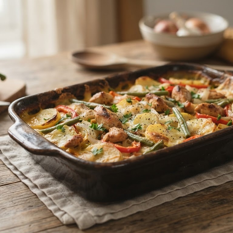 Aardappelovenschotel met kip en groenten recept