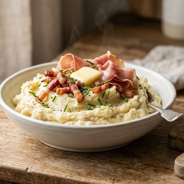 Aardappelpuree met Gandaham en spek recept