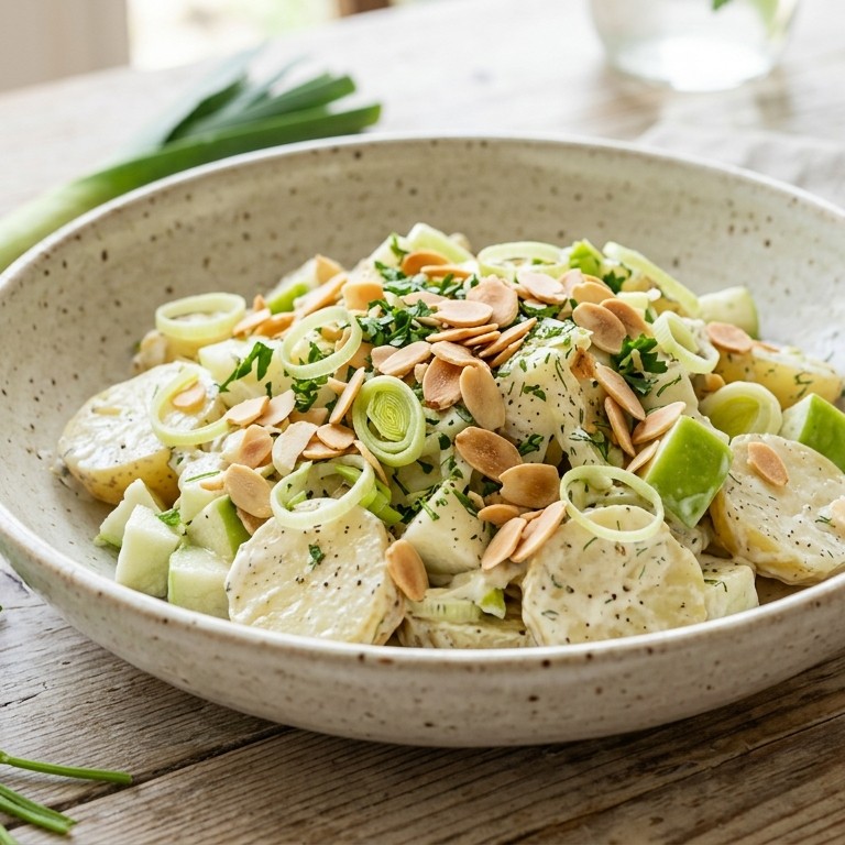 Aardappelsalade met appel en amandelen recept