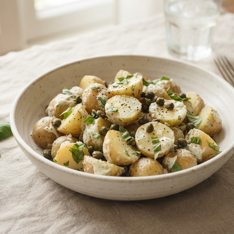 Aardappelsalade met basilicum en kappertjes recept