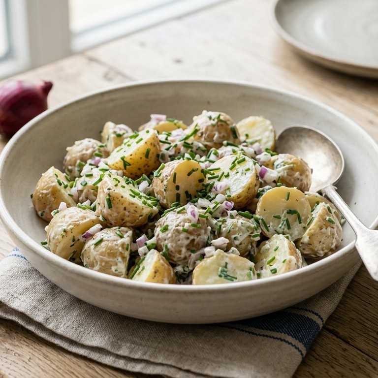 Aardappelsalade met crème fraiche recept