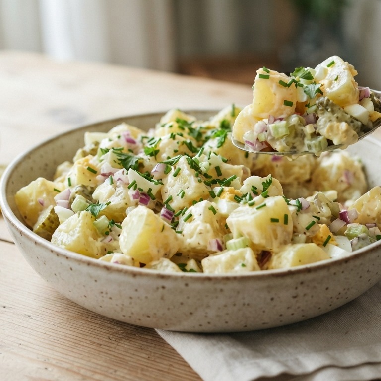 Aardappelsalade met room-knoflooksaus recept