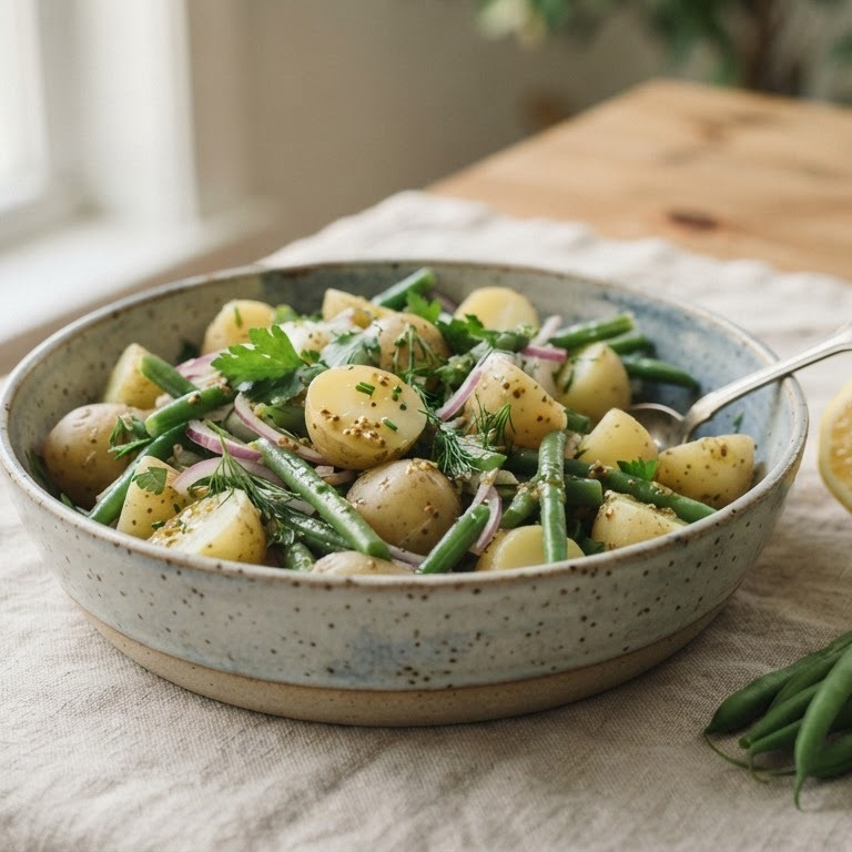 Aardappelsalade met sperzieboontjes recept