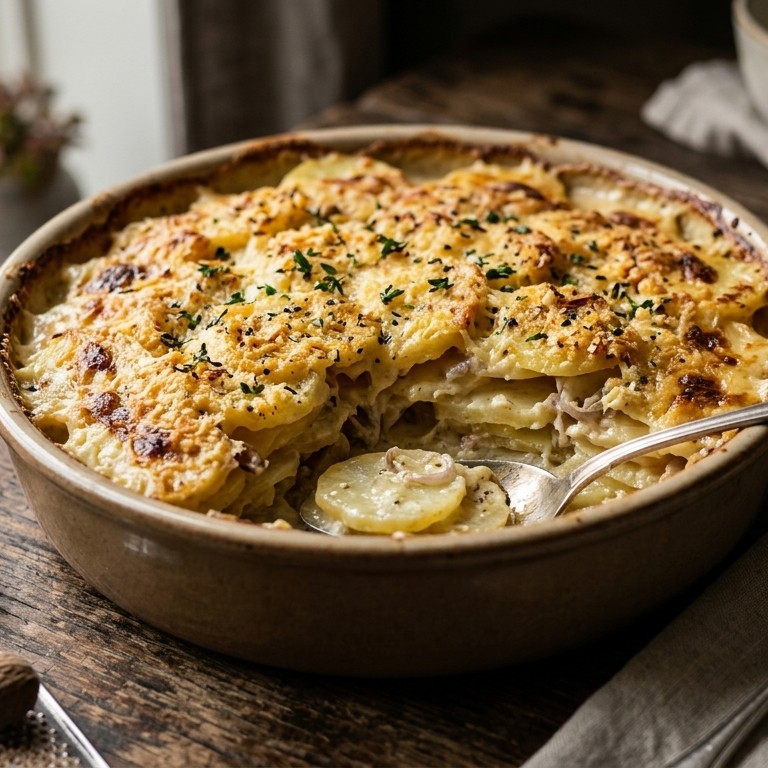 Aardappelschotel met een knoflookkorstje recept