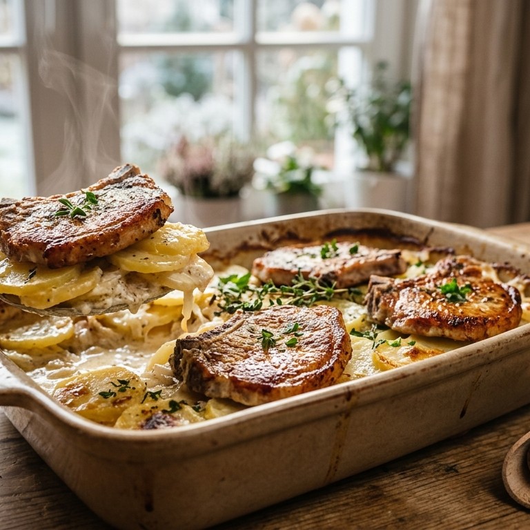 Aardappelschotel met kotelet recept