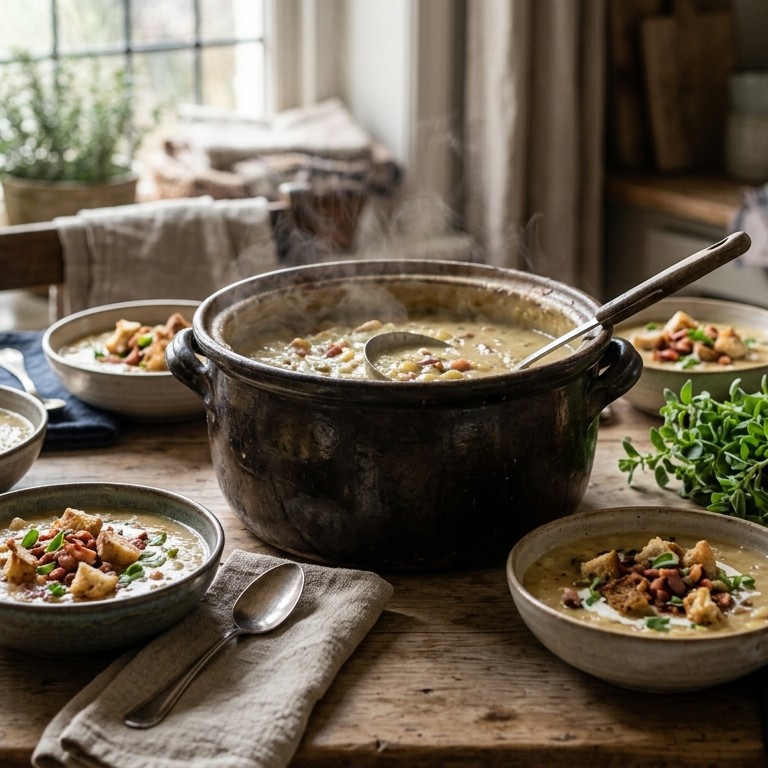 Aardappelsoep met croutons voor 10 personen recept