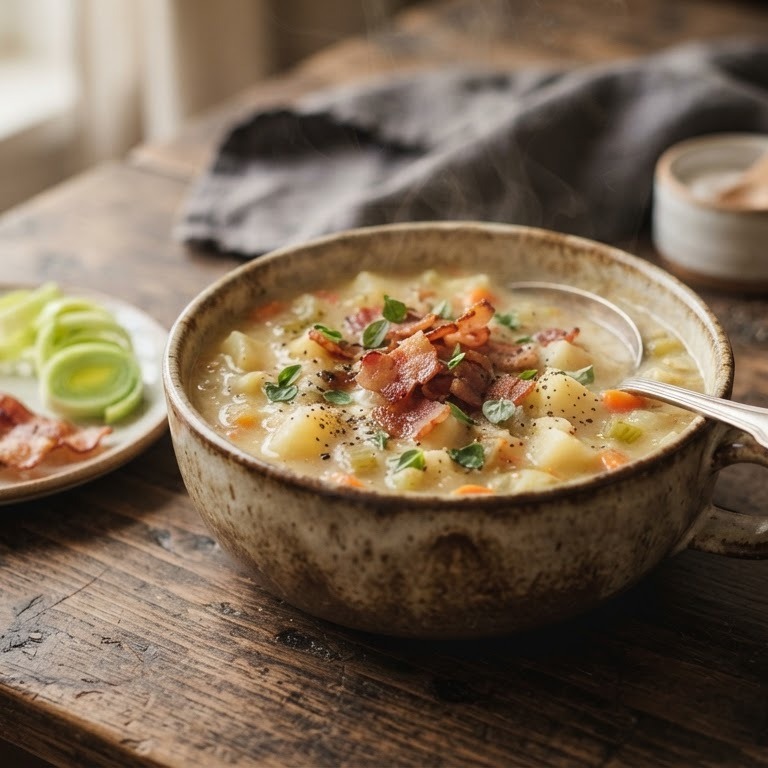 Aardappelsoep met krokant spek recept