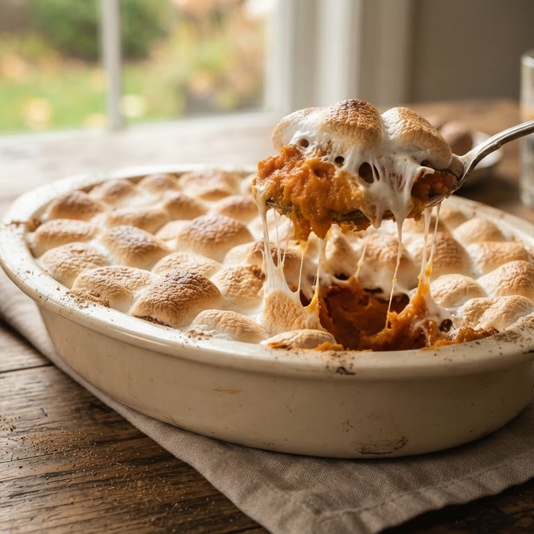 Aardappeltaart met een dakje van marshmallows recept