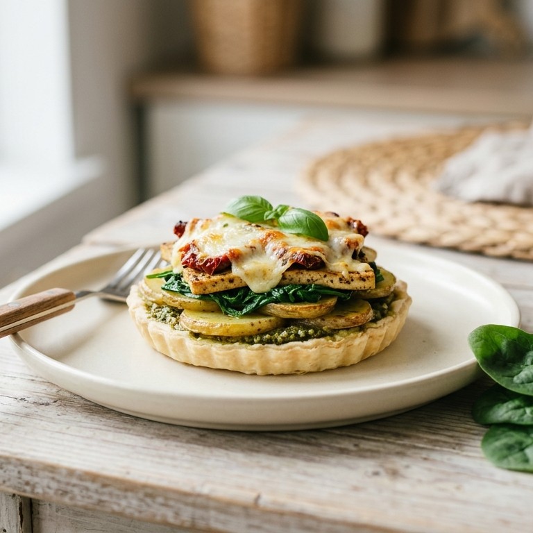Aardappeltaartje met tofu en pesto recept