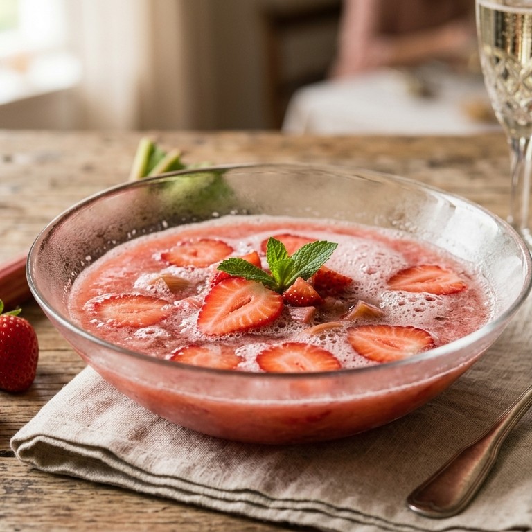 Aardbei-rabarbersoep met champagne recept