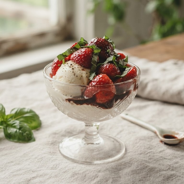 Aardbeien met balsamicoazijn en basilicum recept