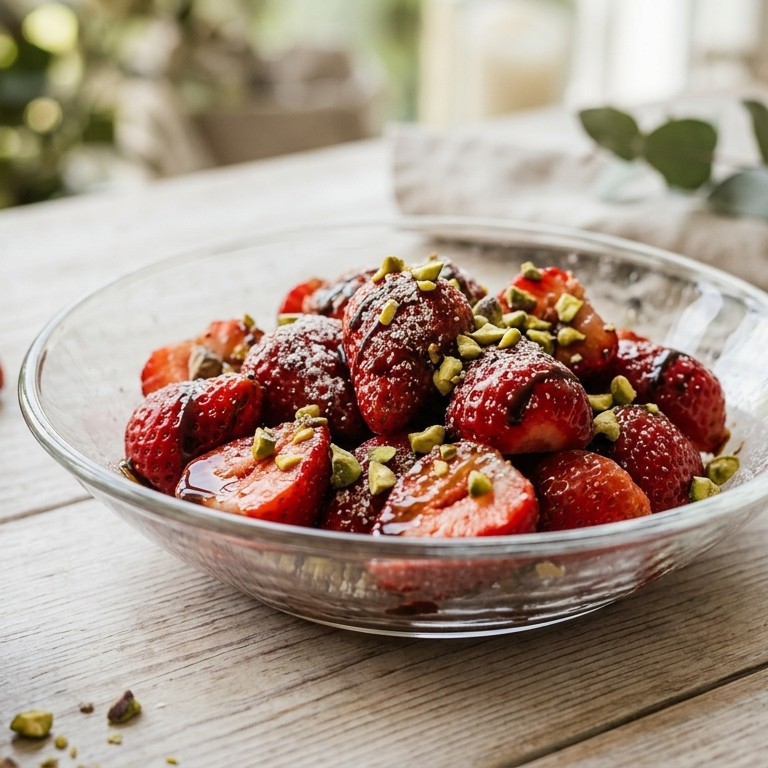 Aardbeien met balsamicoazijn en pistache recept