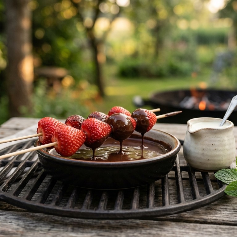 Aardbeien met chocoladesaus op de bbq recept