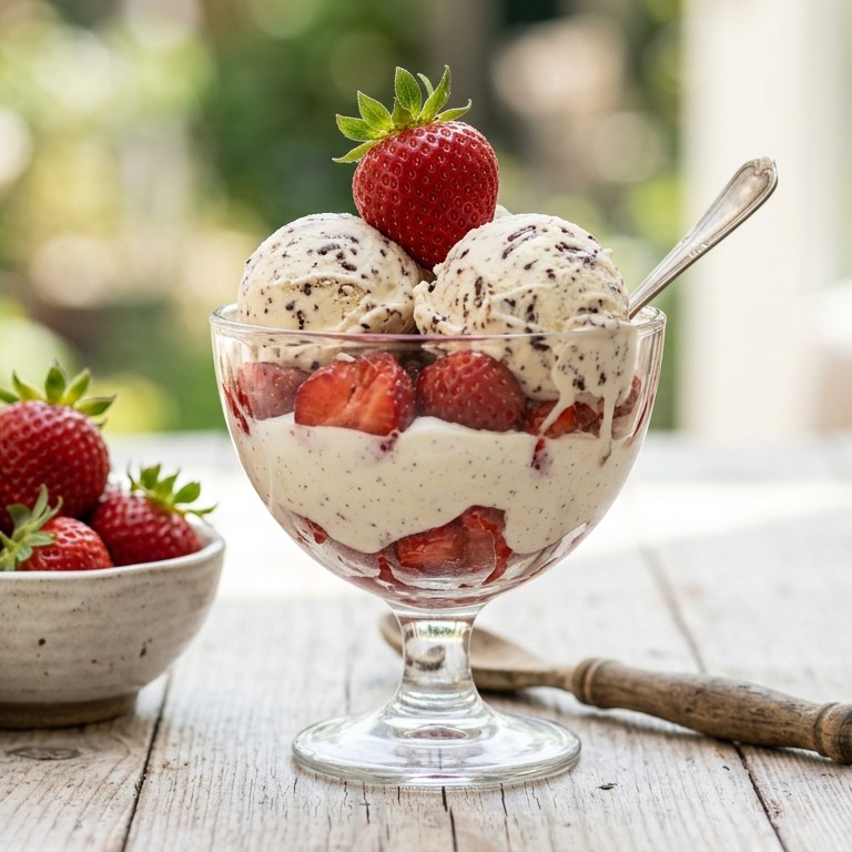 Aardbeien met vanillekwark en stracciatella-ijs recept