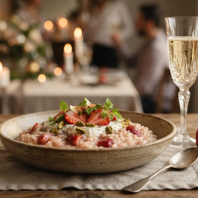 Aardbeien-risotto met champagne recept