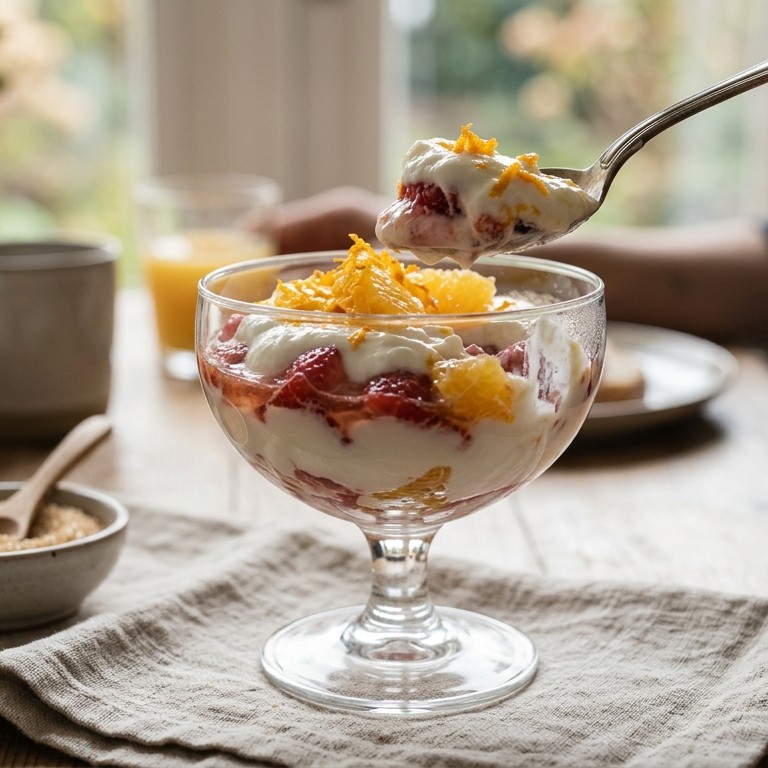 Aardbeien-sinaasappelyoghurtcoupe recept