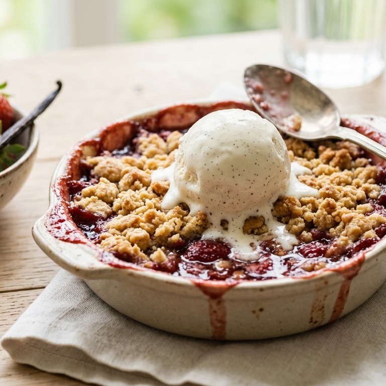 Aardbeiencrumble met vanille-ijs recept