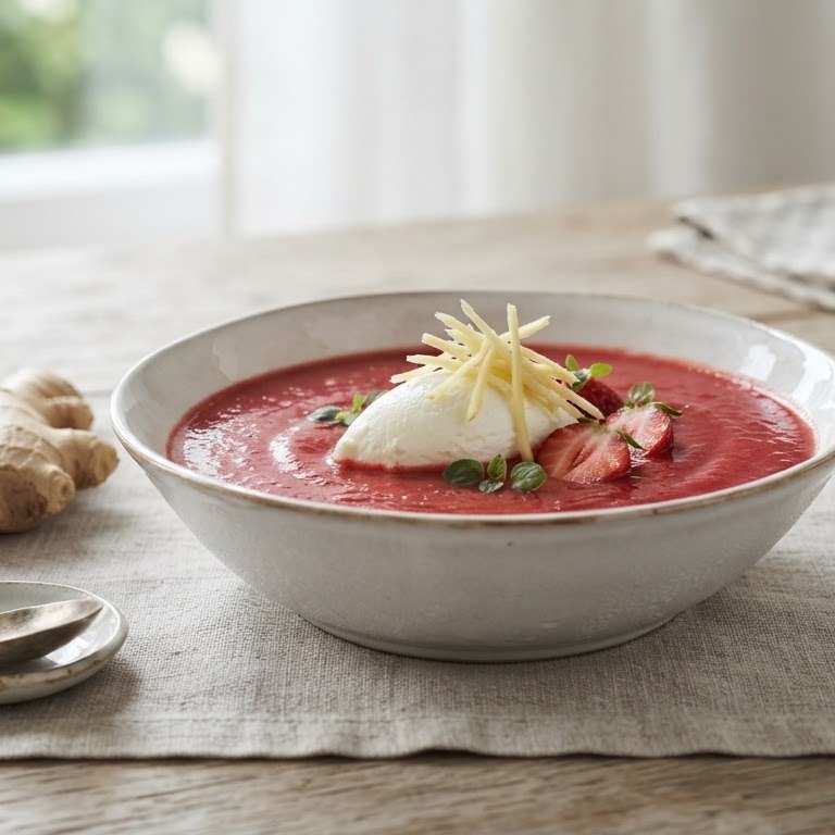 Aardbeiensoep met gember en mascarpone recept