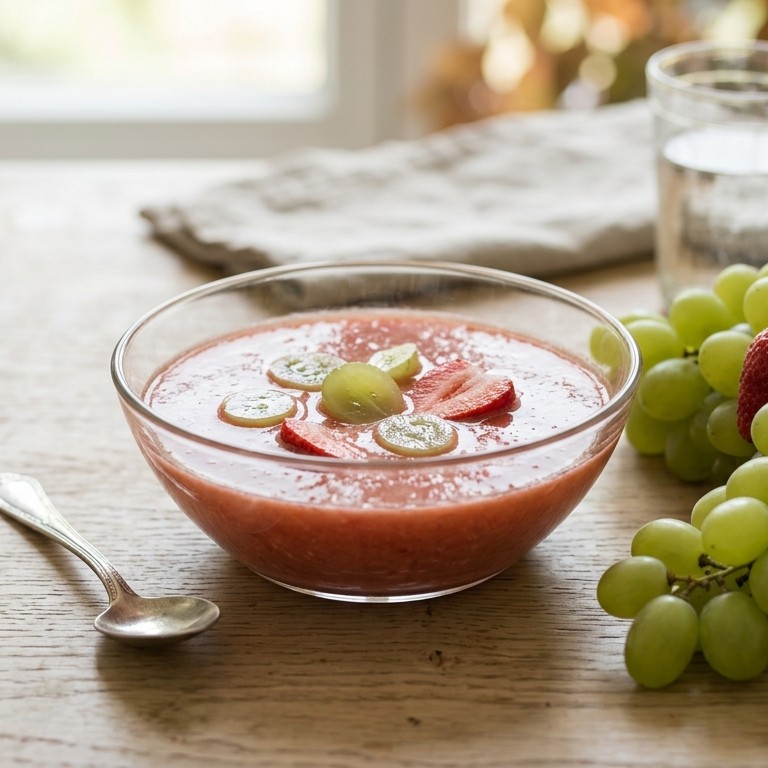 Aardbeiensoep met witte wijn  en druiven recept