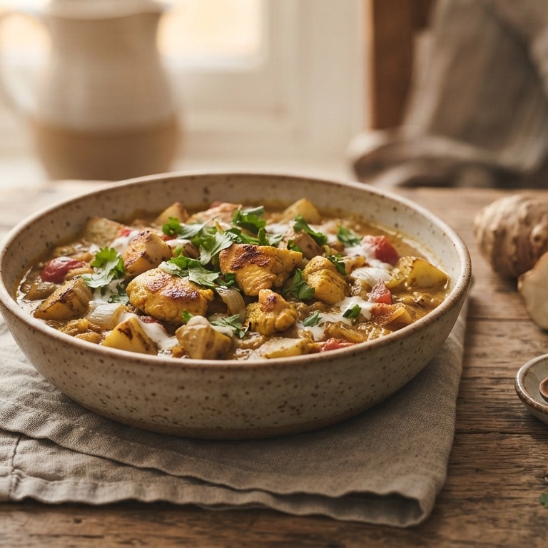 Aardpeer-kerrie met kip recept