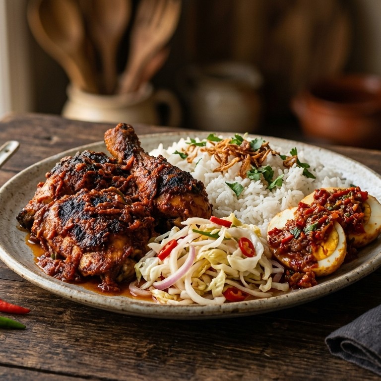 Ajam paniki met witte kool in het zuur en sambal goreng telor recept