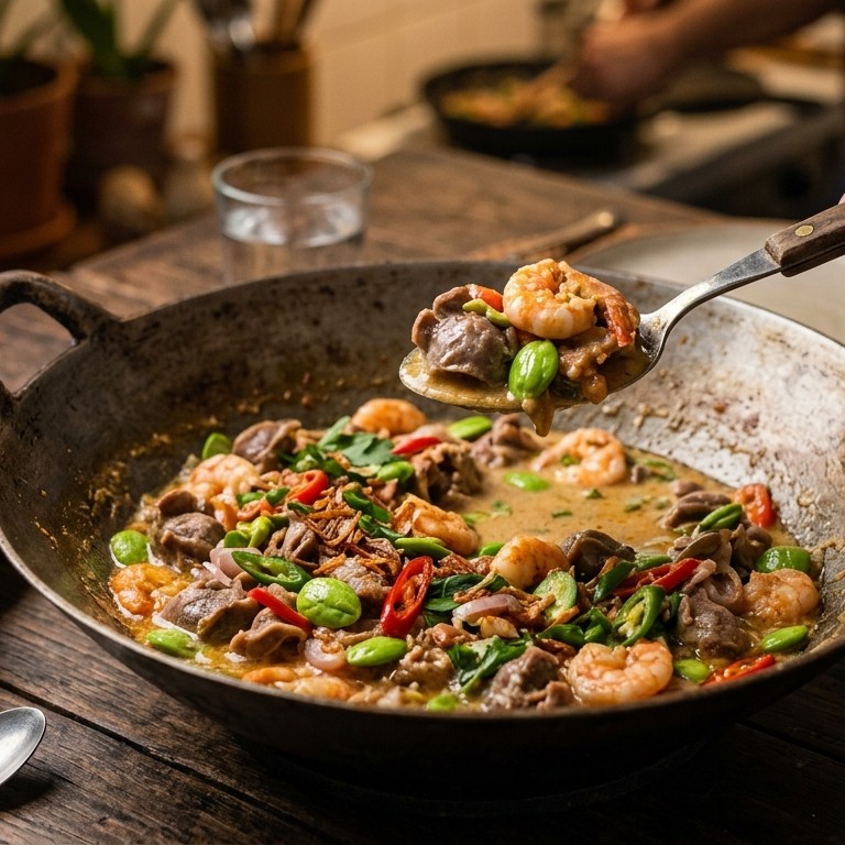 Ajam Peteh (kippenmaagjes met petehbonen) recept