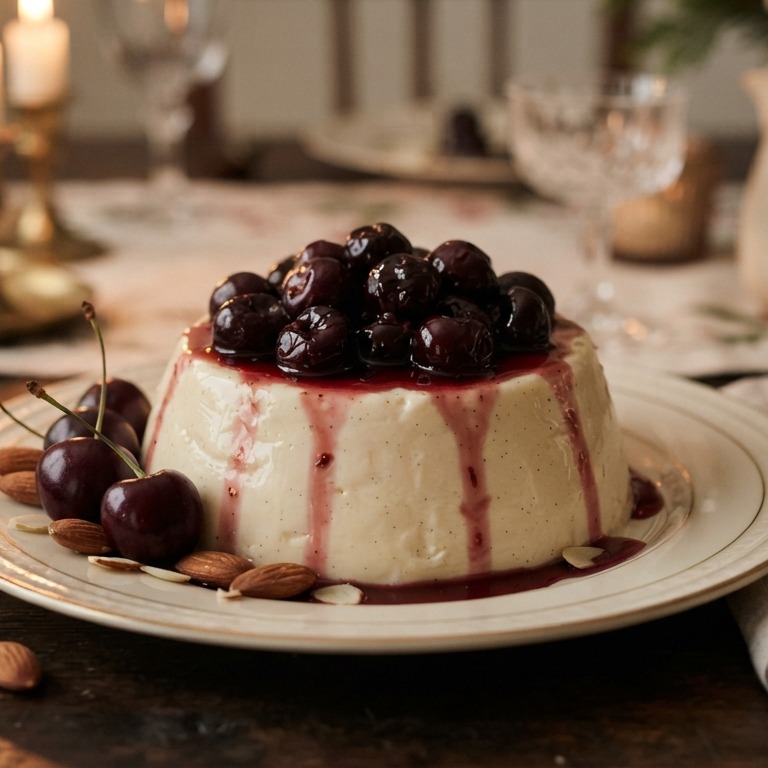Amandelpudding met kersen recept