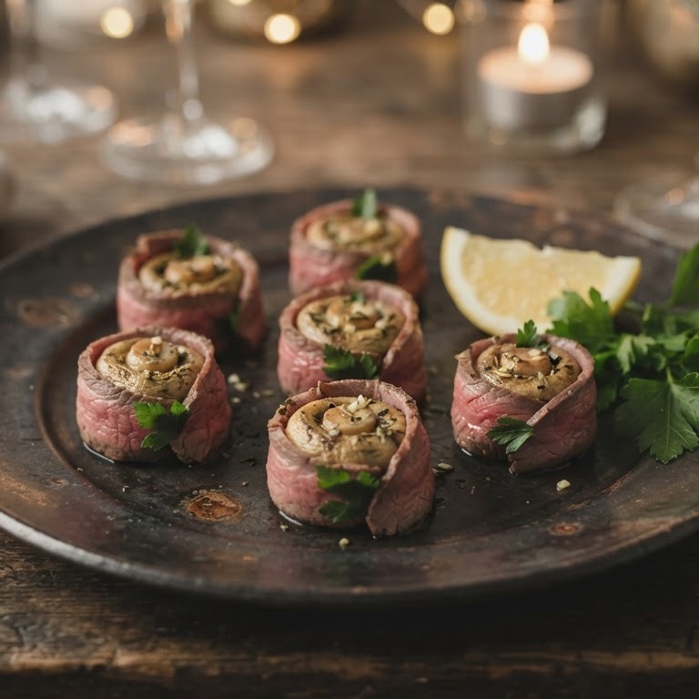 Amuse champignonhoedje met rosbief recept