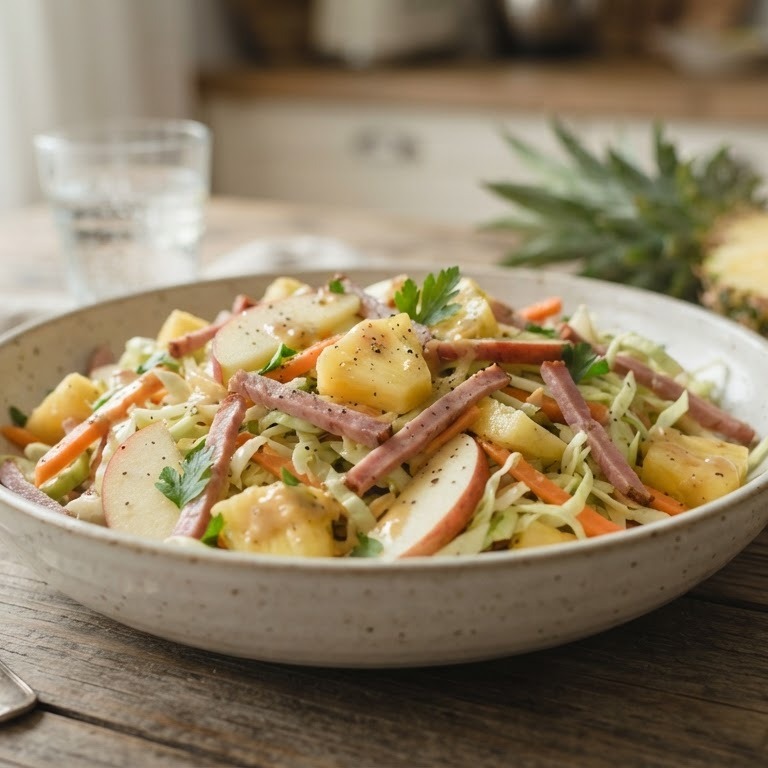 Ananas-appelsalade met ham recept