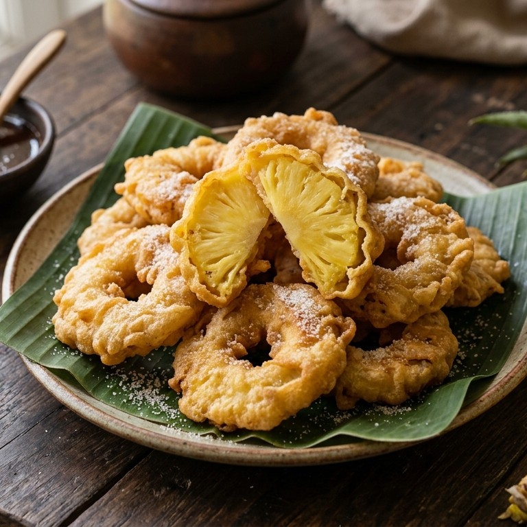 Ananas Goreng (gefrituurde ananas schijven in krokant jasje) recept