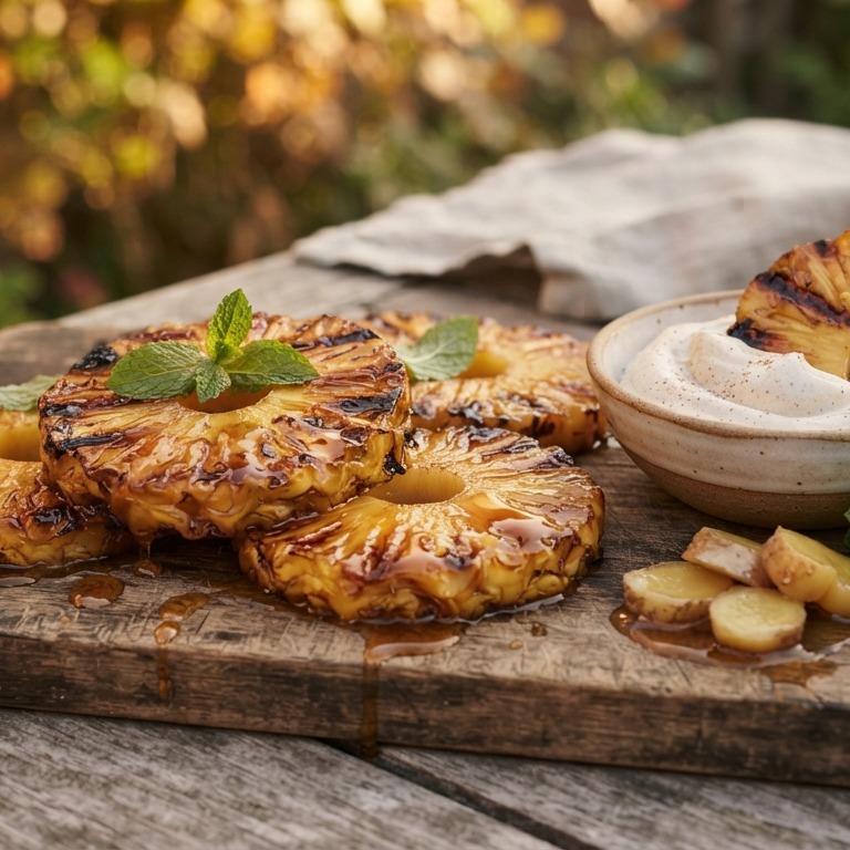 Ananas met gember-kaneelroom voor de tafelgrill recept