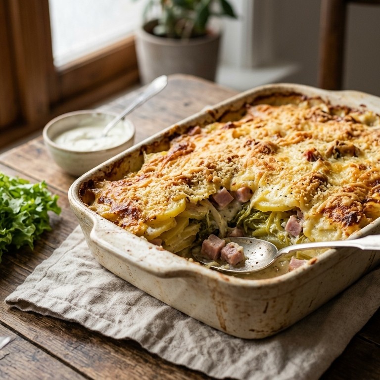 Andijvie-aardappelschotel met creme fraiche recept