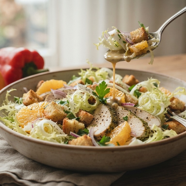 Andijviesalade met knoflookcroutons recept