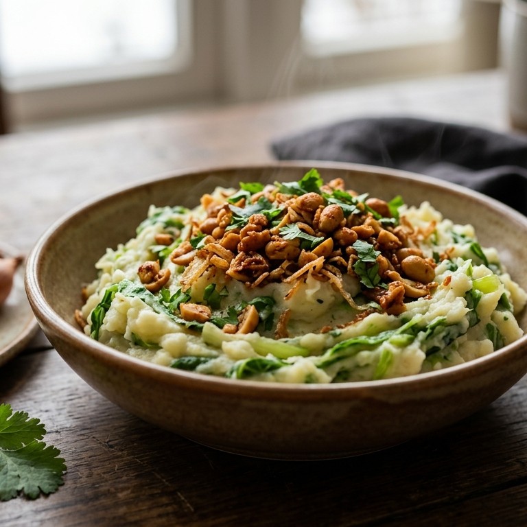 Andijviestamppot met pittige pinda's recept