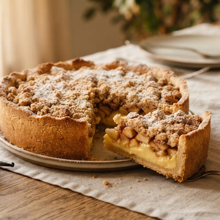 Appel-kruimeltaart met gele room recept