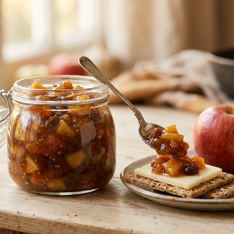 Appel-perzikenchutney met abrikozen en rozijnen recept