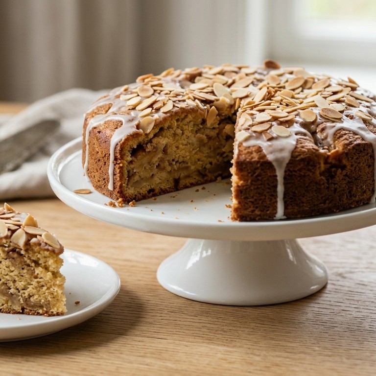 Appelcake met glazuur en amandelschaafsel recept
